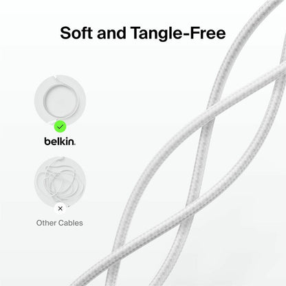 Belkin BoostCharge Pro USB-C Braided Cable with Lightning Connector, 6.6ft/2m, White - CAA022fq2MWH