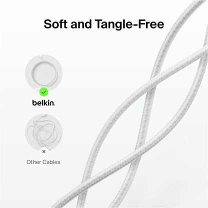 Belkin Braided USB-A Cable With Lightning Connector, 3.3ft/1m, White - CAA020fq1MWH