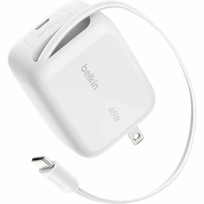 Belkin UltraCharge Retractable GaN Wall Charger 45W, White - WCH023dqWH