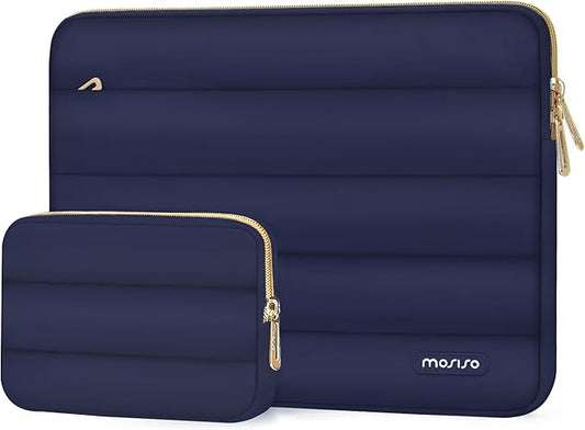 MOSISO 17-17.3 inch Laptop Case, 17.3 inch Puffy Laptop Sleeve Compatible with Dell XPS/HP Pavilion/Ideapad/Acer/Alienware/HP Omen Notebook Computer, Polyester Horizontal Bag with Small Case,Navy Blue