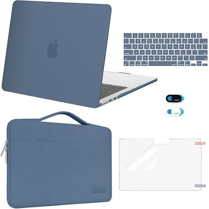 MOSISO Compatible with MacBook Air 13 inch Case 2025 2024 2023 2022 M4 A3240 M3 A3113 M2 A2681, Hard Shell&Sleeve Bag&Keyboard Skin&Webcam Cover&Screen Film for MacBook Air 13.6 inch, Steel Blue