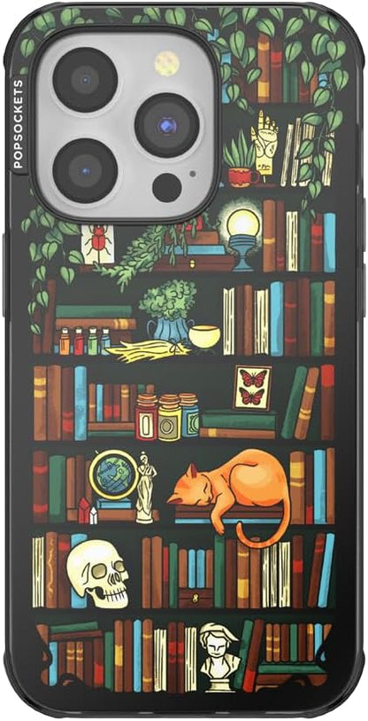 PopSockets iPhone 14 Pro Phone Case with MagSafe, Wireless Charging Compatible, Bookish - Storied Shelves