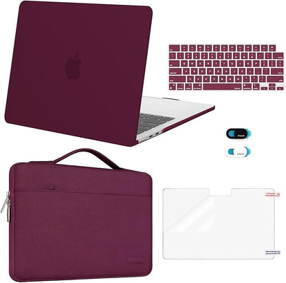 MOSISO Compatible with MacBook Air 13 inch Case 2025 2024 2023 2022 M4 A3240 M3 A3113 M2 A2681, Hard Shell&Sleeve Bag&Keyboard Skin&Webcam Cover&Screen Film for MacBook Air 13.6 inch, Burgundy