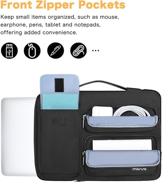 MOSISO 360 Protective Laptop Case 13 inch, Laptop Sleeve Compatible with MacBook Air 13 inch M4 M3 M2 M1 2025-2018 / Pro 13 M2 M1 2025-2016, Side Open Bag with 2 Raised&1 Flapover Pockets, Black