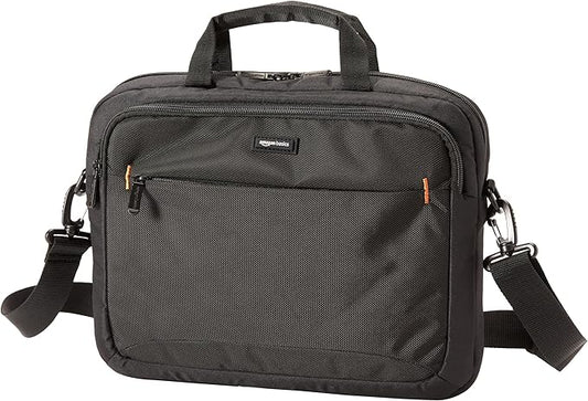 Amazon Basics Laptop Tablet Carrying Case with Shoulder Strap and Grab Handles, 14-inch, Black, Compartments for Storage