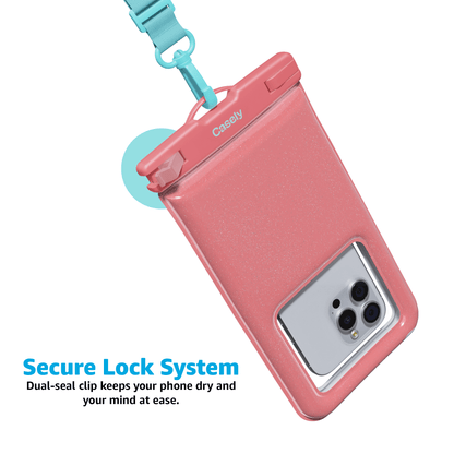 AquaBuddy | Starfish Wishes Coral Pink Shimmer Waterproof Phone Pouch